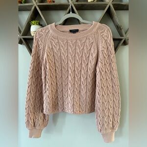 J.Crew Women’s Cropped Cable Knit balloon sleeve Sweater Dusty Pink size XS